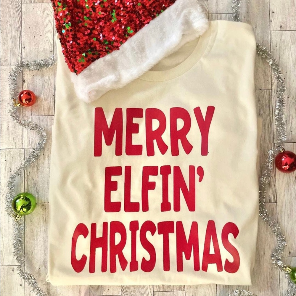 Custom made holiday tees with punny phrases, get it?